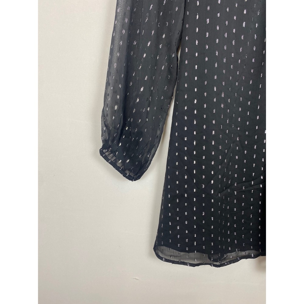 Old Navy Womens XL Tall Black Silver Metallic Swiss Dot V-Neck Mini Dress NWT - Picture 6 of 8